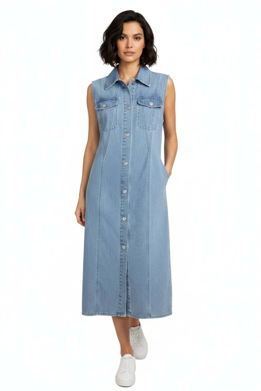 House of Harlow 1960 Sleeveless Button-Down Denim Maxi Dress